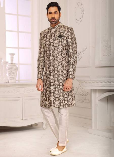 Mehendi Colour Party Wear Mens Indo Western Collection 1146